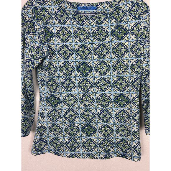 J. Mclaughlin Catalina Cloth 3/4 Sleeve Printed Top Green Sz XS Preppy Coastal - Picture 3 of 7